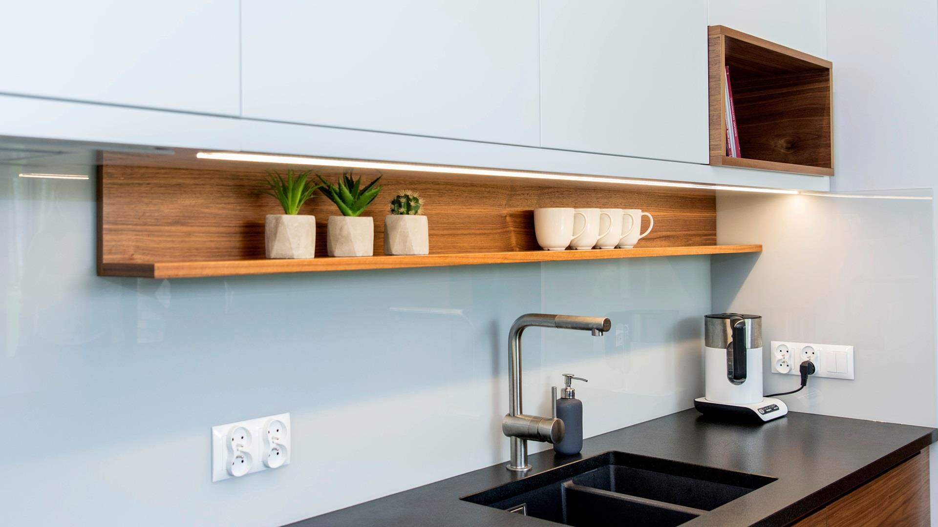 A clean kitchen surface and floor