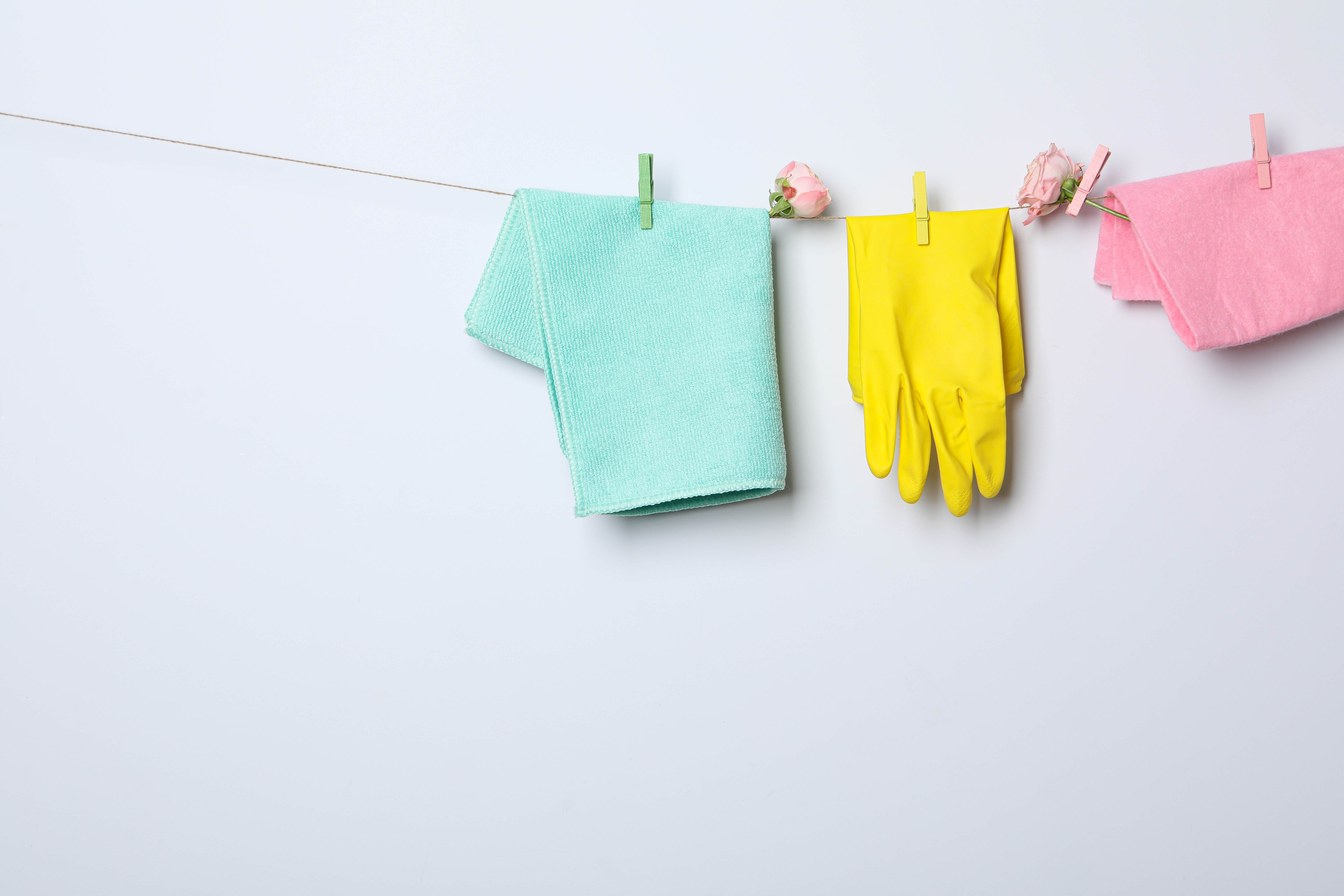 Clothes and teddy on washing line